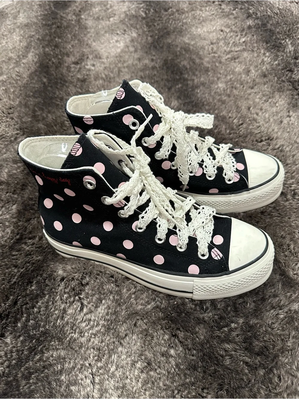Converse Chuck Taylor All Star Lift Platform Black Pink Polka Dot Shoes Sz 8